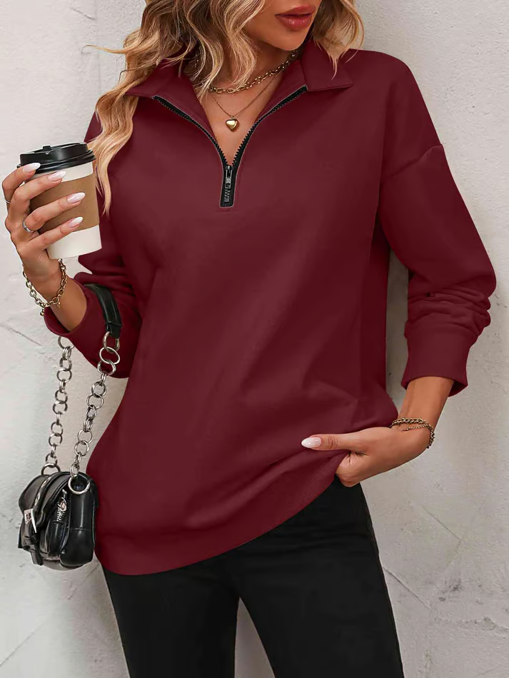 Zip-Up Dropped Shoulder Sweatshirt ~ Your go-to top for lounging, layering, and everyday looks