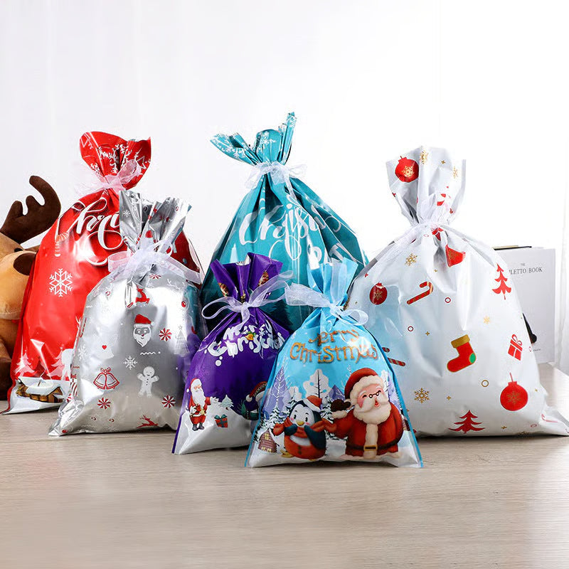 Christmas Drawstring Gift Bags ~ From messy pile to tree-ready in seconds.