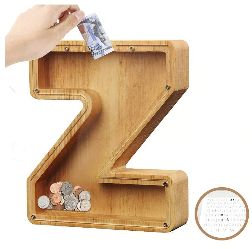 Wooden Letter Piggy Bank ~ Turn everyday coins into lasting memories.