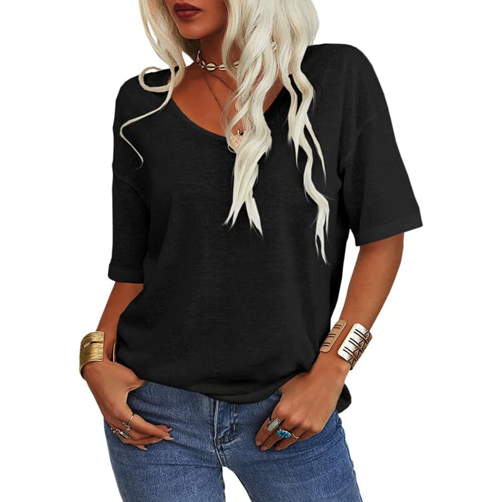 Solid Color V-Neck T-shirt ~ Hides your chaos, highlights your collarbones.