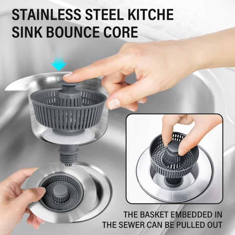3-in-1 Stainless Steel Sink Drain Strainer ~ Prevent Clogs, Stop Odors & Keep Water Flowing Smoothly-