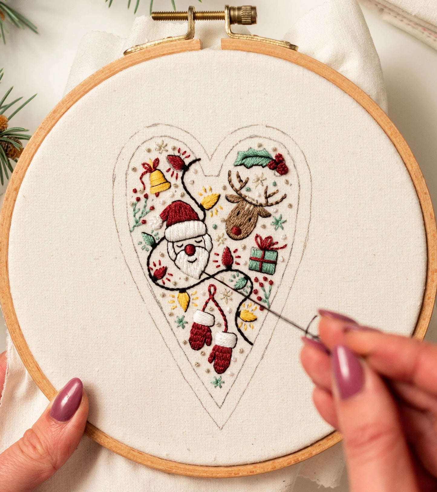 Heart Shaped Christmas Ornament Kit ~ Hand-stitched holiday keepsake you’ll treasure for years.