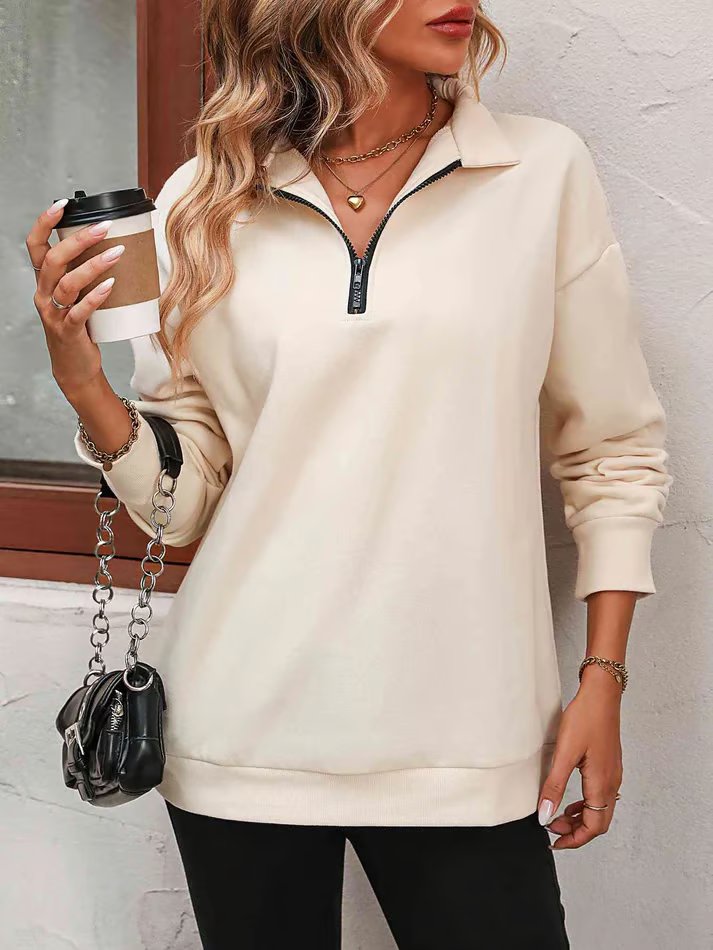 Zip-Up Dropped Shoulder Sweatshirt ~ Your go-to top for lounging, layering, and everyday looks