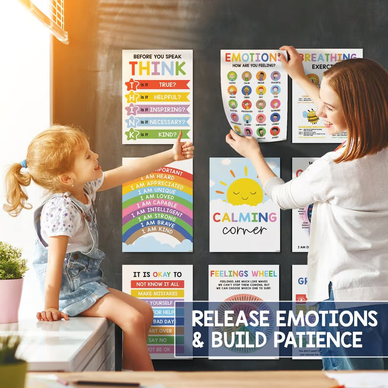 12 Pcs Calming Corner Posters ~ Create a safe space for kids to calm down.