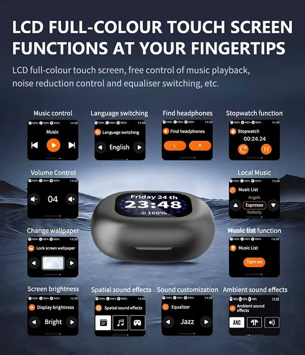 Touch Screen Open Earbuds ~ Smart control, crystal-clear sound all day.