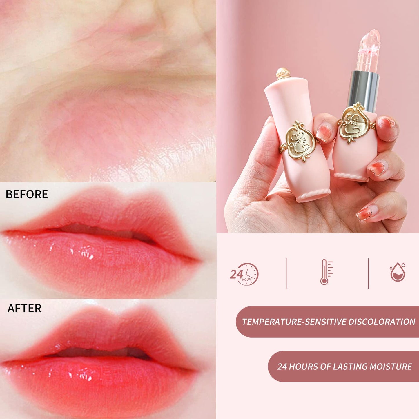 6-Piece Crystal Jelly Color-Changing Lipstick Set ~ Temperature-activated tint for soft, hydrated lips all day
