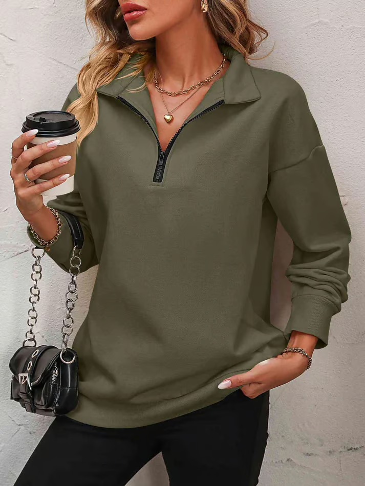 Zip-Up Dropped Shoulder Sweatshirt ~ Your go-to top for lounging, layering, and everyday looks