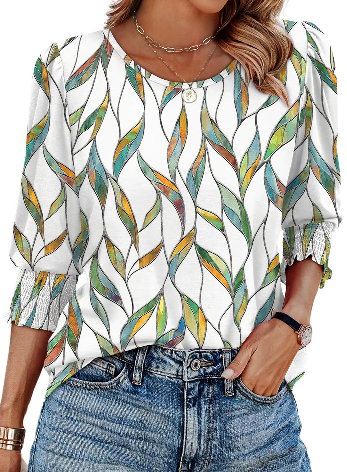Dressy 3/4 Length Sleeve Blouse ~ Chic, versatile style for every occasion.