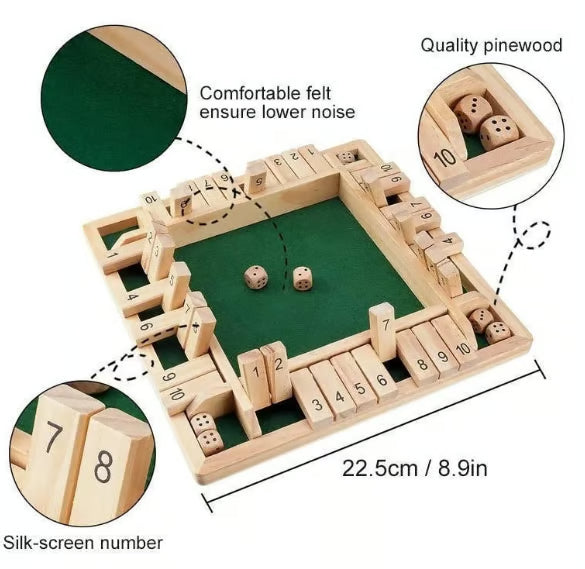 Shut The Box Board Game ~ Classic wooden dice game for family fun.