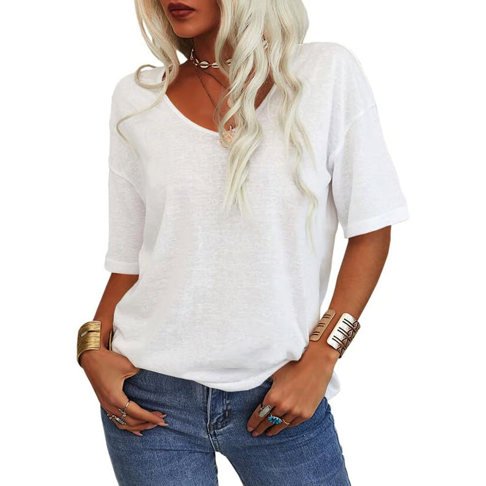 Solid Color V-Neck T-shirt ~ Hides your chaos, highlights your collarbones.