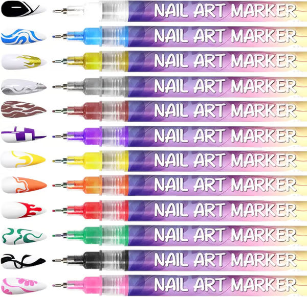 12 Colors Nail Art Pens Set ~ Create fine details and bold strokes with ease.