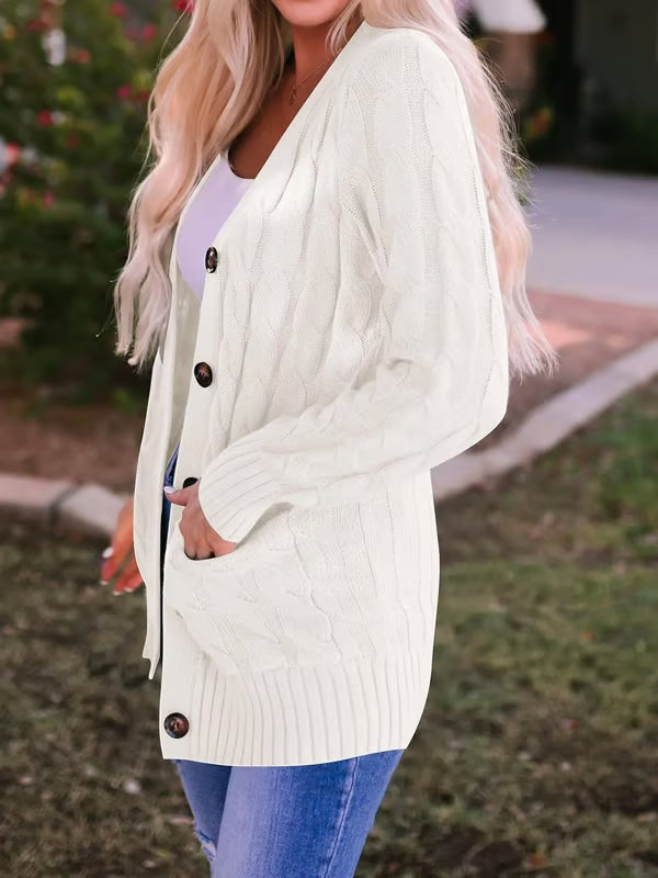 Long Sleeve Button Down Cable Knit Cardigan ~ Cozy fall favorite for work or weekends.