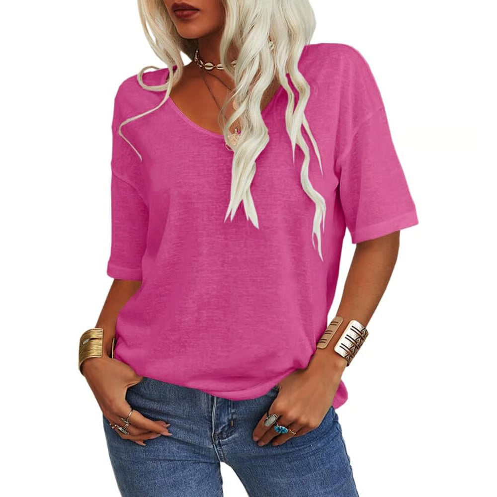 Solid Color V-Neck T-shirt ~ Hides your chaos, highlights your collarbones.