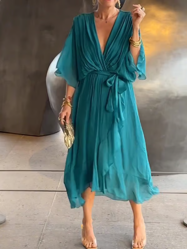 Chiffon V-Neck Maxi Dress ~ Flowing elegance that flatters every figure.