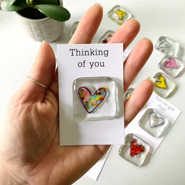Fused Glass Heart Pocket Token ~ A Pocket-Sized Reminder of Love and Support.