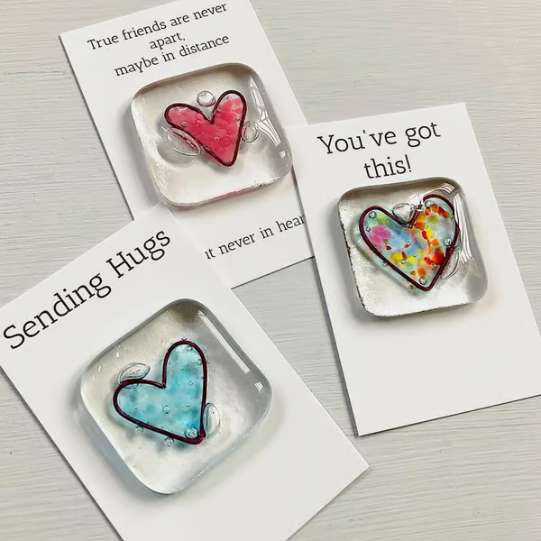 Fused Glass Heart Pocket Token ~ A Pocket-Sized Reminder of Love and Support.