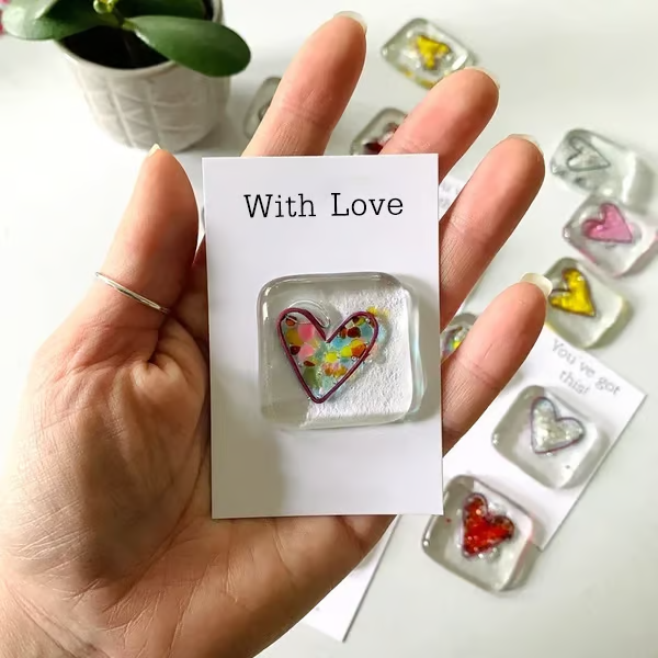 Fused Glass Heart Pocket Token ~ A Pocket-Sized Reminder of Love and Support.