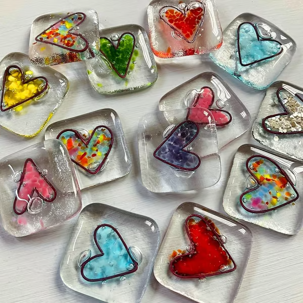 Fused Glass Heart Pocket Token ~ A Pocket-Sized Reminder of Love and Support.