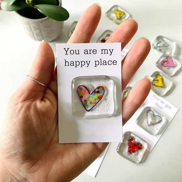 Fused Glass Heart Pocket Token ~ A Pocket-Sized Reminder of Love and Support.