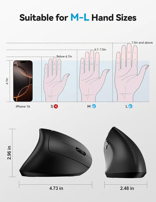 Ergonomical Vertical Mouse ~ Natural grip for all-day comfort and control.