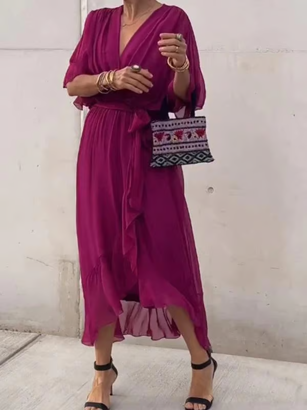 Chiffon V-Neck Maxi Dress ~ Flowing elegance that flatters every figure.