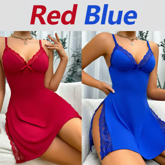 Lace Trim Slit Bowknot Decor Sleep Dress ~ Silky, flirty comfort for dreamy nights.