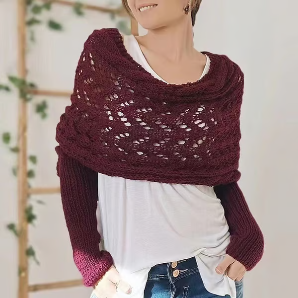 Hand-knitted Scarf with Sleeves ~ Layer up in seconds, lounge all day