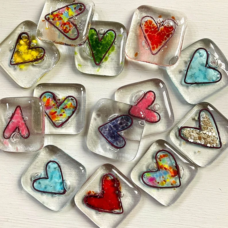 Fused Glass Heart Pocket Token ~ A Pocket-Sized Reminder of Love and Support.