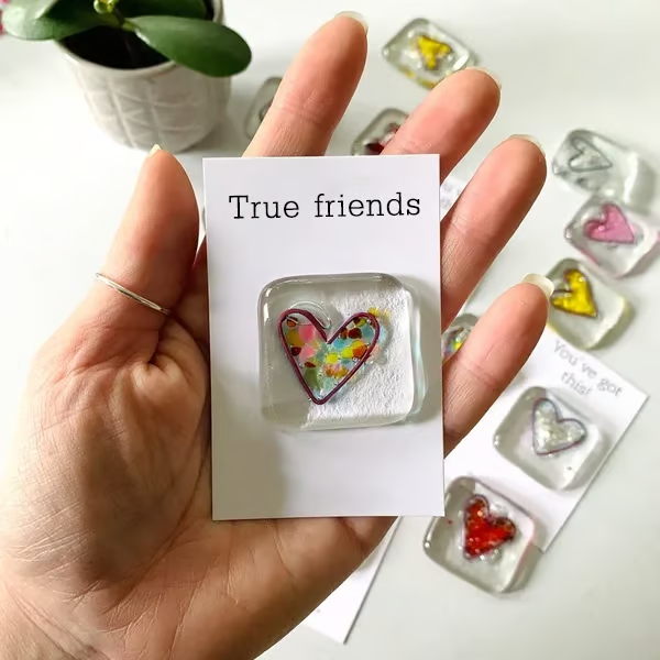 Fused Glass Heart Pocket Token ~ A Pocket-Sized Reminder of Love and Support.
