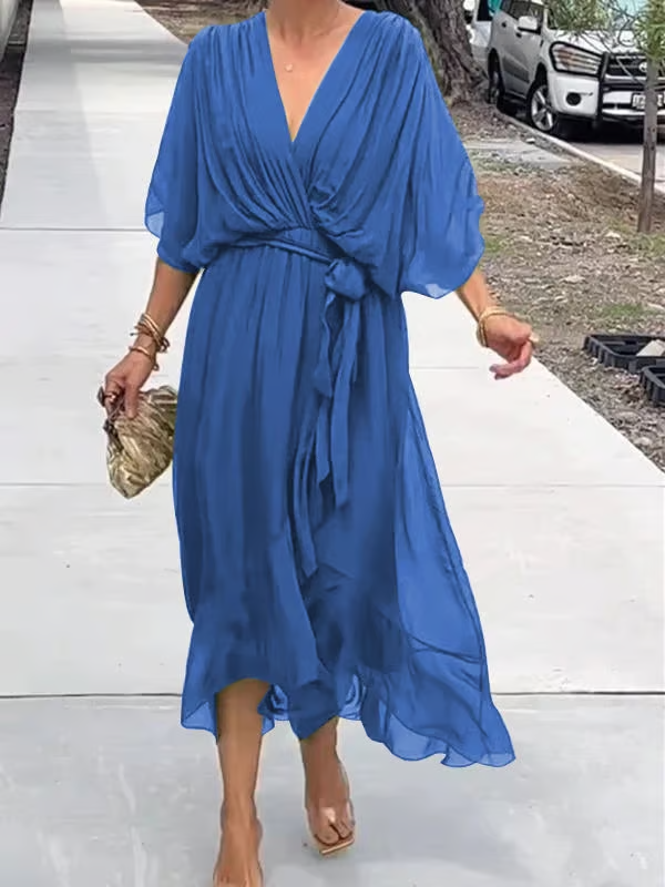 Chiffon V-Neck Maxi Dress ~ Flowing elegance that flatters every figure.