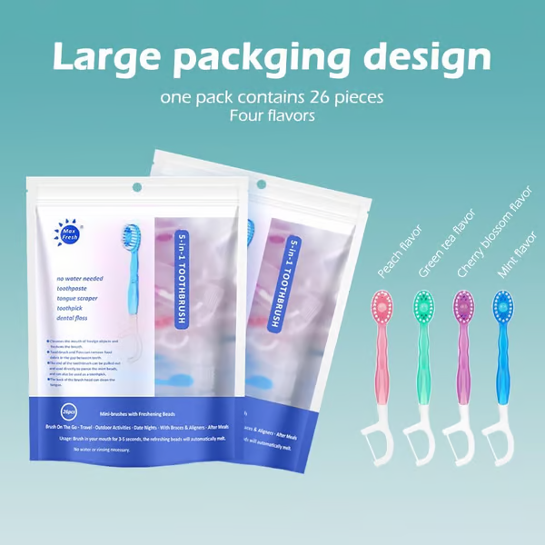 5-in-1 Oral Care Set (Pack of 26) ~ Includes Toothbrush, Paste, Floss, and More.