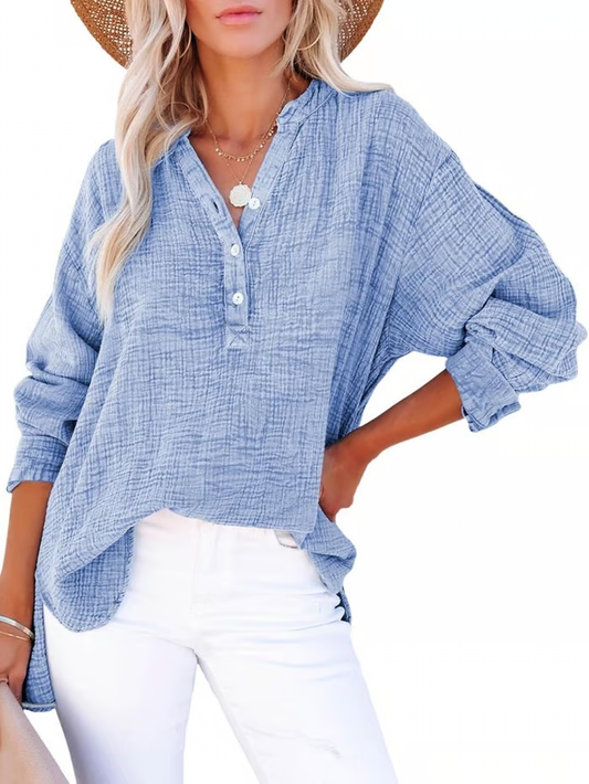 V Neck Long Sleeve Shirt ~ Your go-to for laid-back, chic outfits