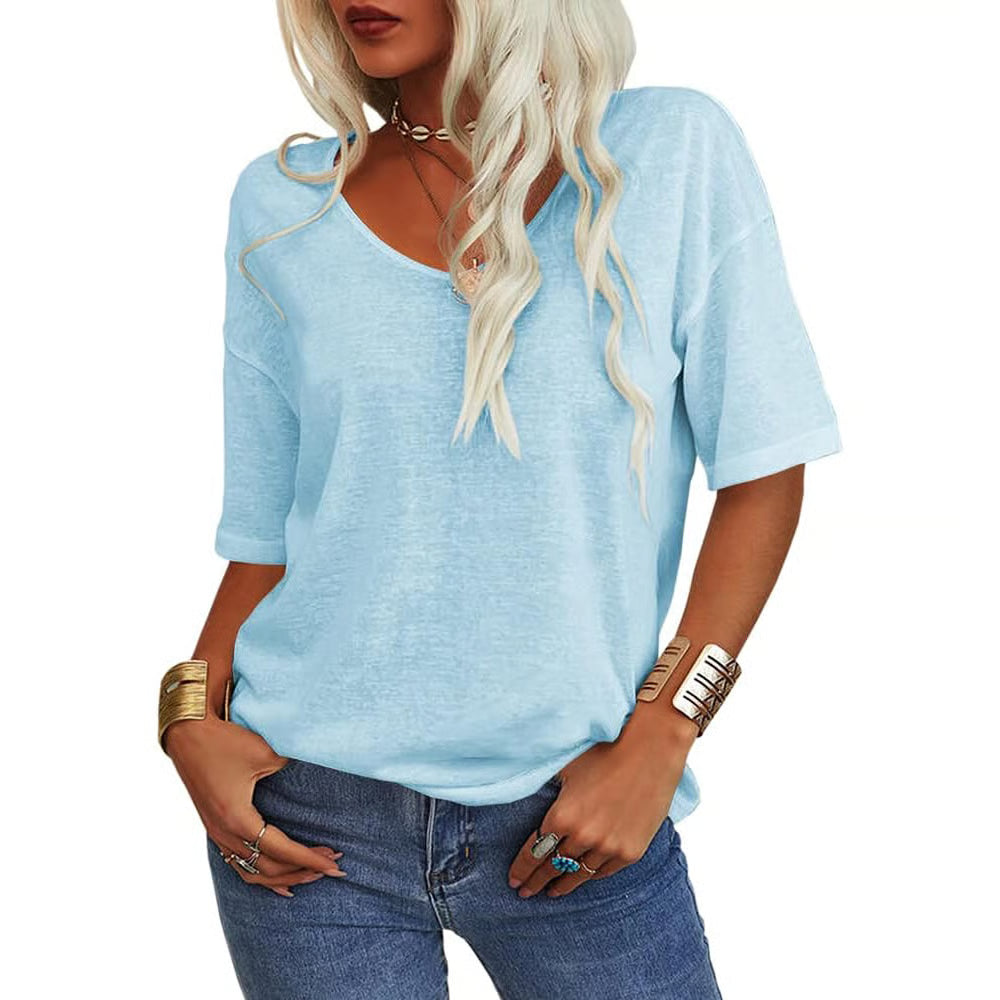 Solid Color V-Neck T-shirt ~ Hides your chaos, highlights your collarbones.