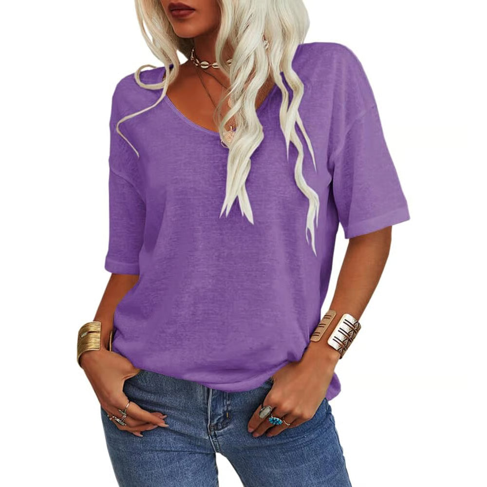 Solid Color V-Neck T-shirt ~ Hides your chaos, highlights your collarbones.