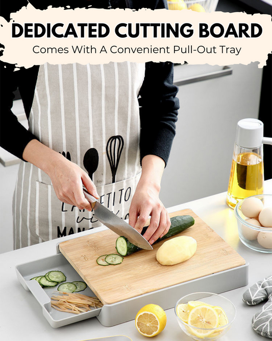 Wood Cutting Board with Pull-Out Tray ~ Mess-Free Meal Prep Made Easy