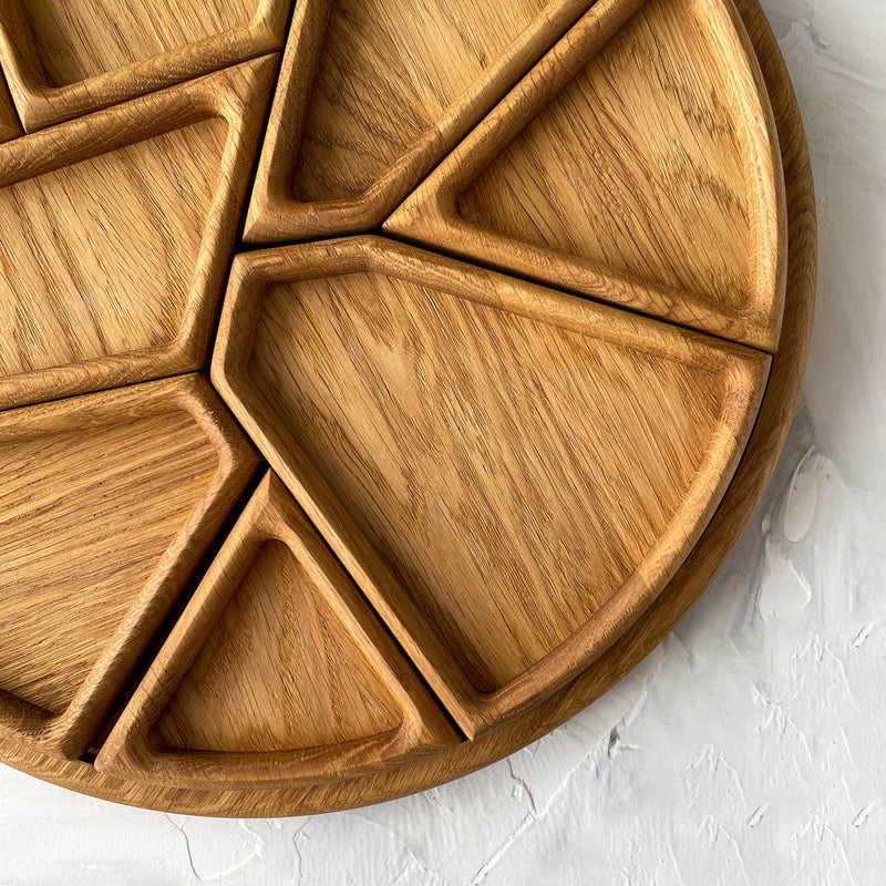 Puzzle Serving Tray ~ Modular oak design that transforms snacks into art.