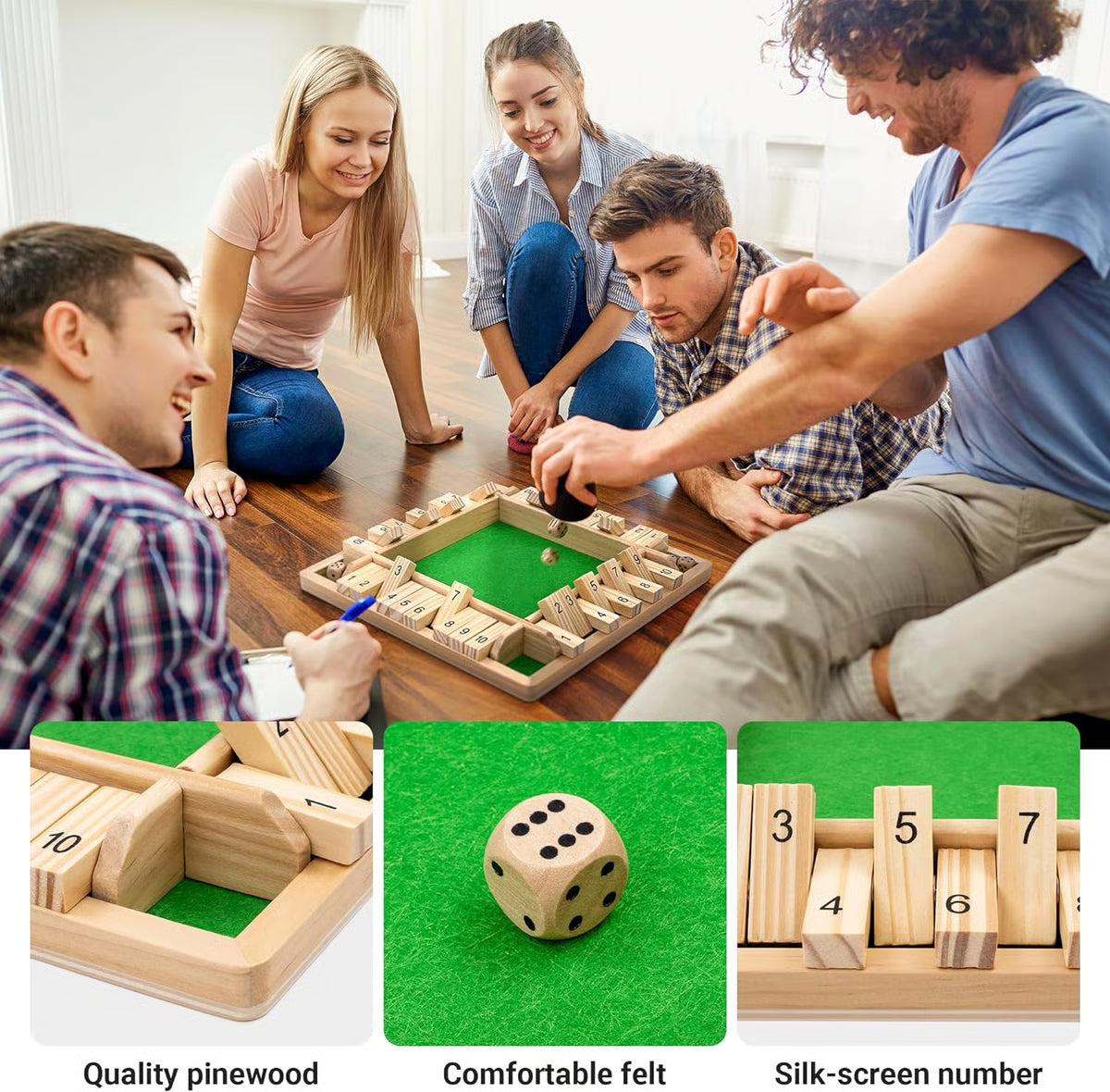 Shut The Box Board Game ~ Classic wooden dice game for family fun.