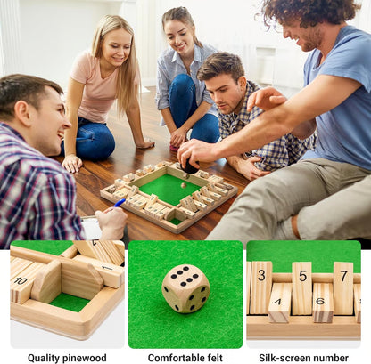 Shut The Box Board Game ~ Classic wooden dice game for family fun.