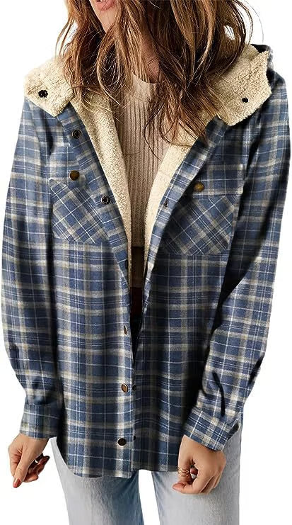Fleece-Lined Plaid Hooded Jacket ~ Your go-to layer for autumn and winter.