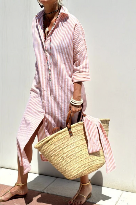 Classic Striped Lace-Up Shirt Dress ~ Breezy, flattering style for any sunny day