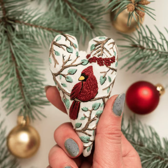 Heart Shaped Christmas Ornament Kit ~ Hand-stitched holiday keepsake you’ll treasure for years.