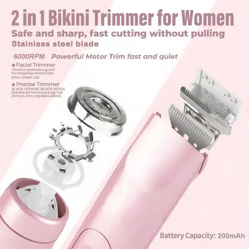 2-in-1 Electric Bikini Trimmer ~ Silky skin from bikini line to face in minutes.