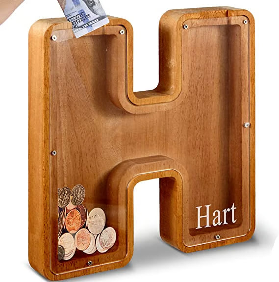 Wooden Letter Piggy Bank ~ Turn everyday coins into lasting memories.