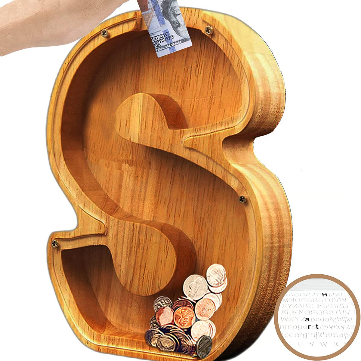 Wooden Letter Piggy Bank ~ Turn everyday coins into lasting memories.