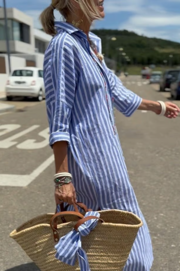 Classic Striped Lace-Up Shirt Dress ~ Breezy, flattering style for any sunny day