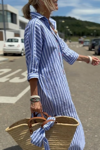 Classic Striped Lace-Up Shirt Dress ~ Breezy, flattering style for any sunny day