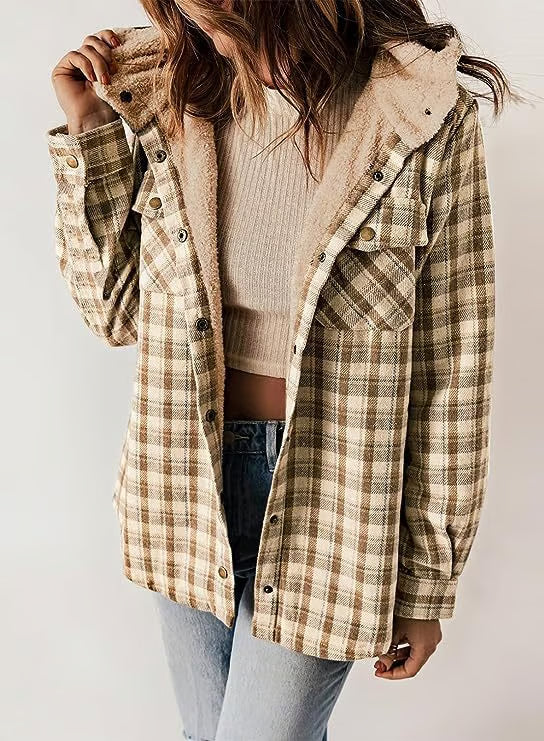 Fleece-Lined Plaid Hooded Jacket ~ Your go-to layer for autumn and winter.