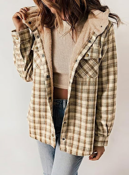 Fleece-Lined Plaid Hooded Jacket ~ Your go-to layer for autumn and winter.