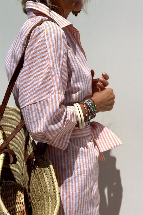 Classic Striped Lace-Up Shirt Dress ~ Breezy, flattering style for any sunny day