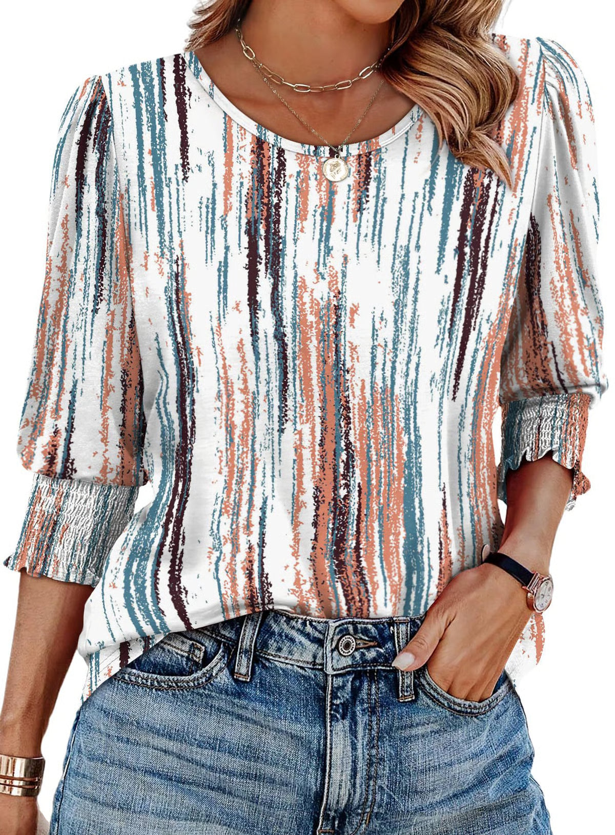 Dressy 3/4 Length Sleeve Blouse ~ Chic, versatile style for every occasion.